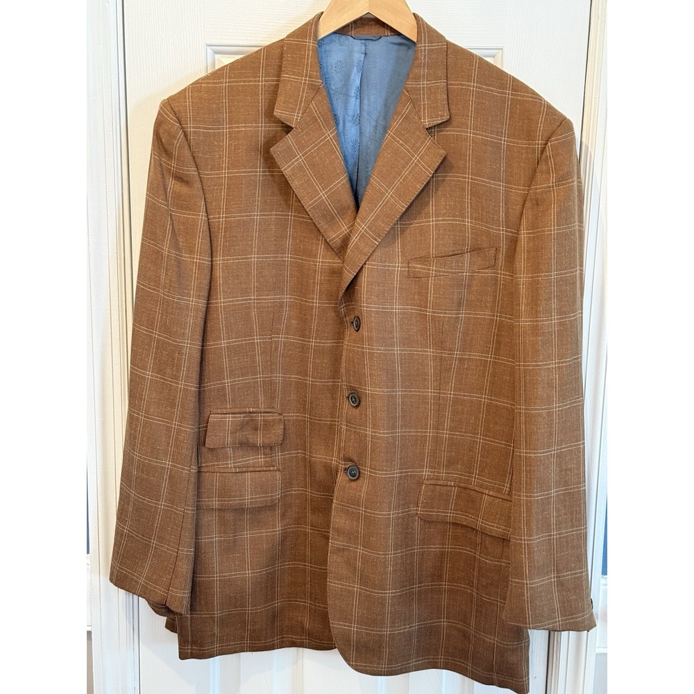 Lora Piana Richard Bennett Tuareg Custom Tailored Brown Windowpane Blazer 46R